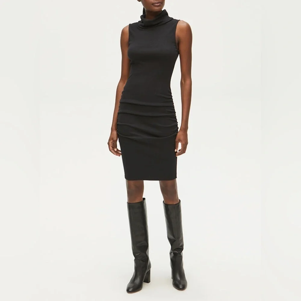 Michael Stars Macy Mock Neck Ribbed Dress XSP Date Night Minimalist LBD